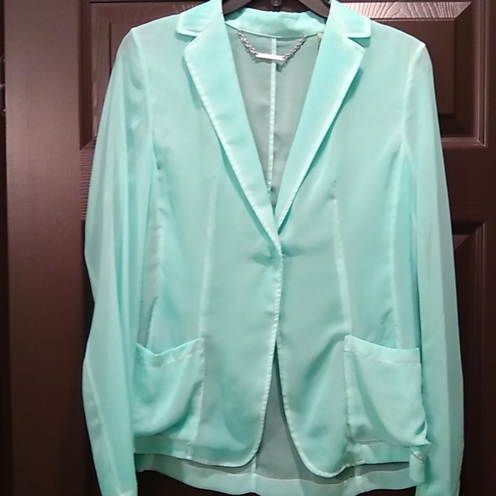 Elie Tahari sheer jacket Blazer teal seafoam, M, nwt